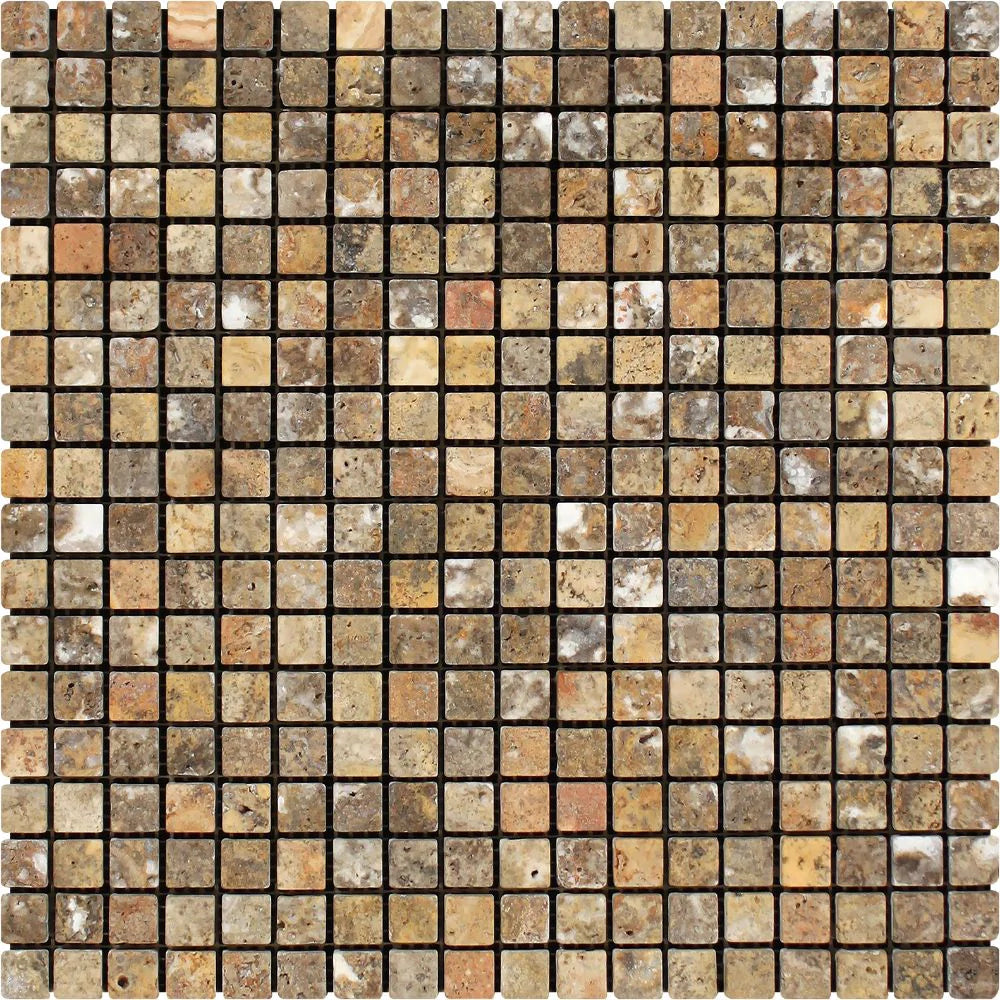 Scabos Travertine 5/8x5/8 Tumbled Mosaic Sheet