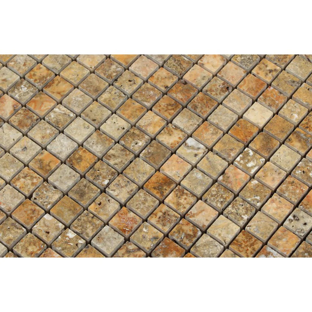 Close-up of polished mini Scabos mosaic showing rich color detail