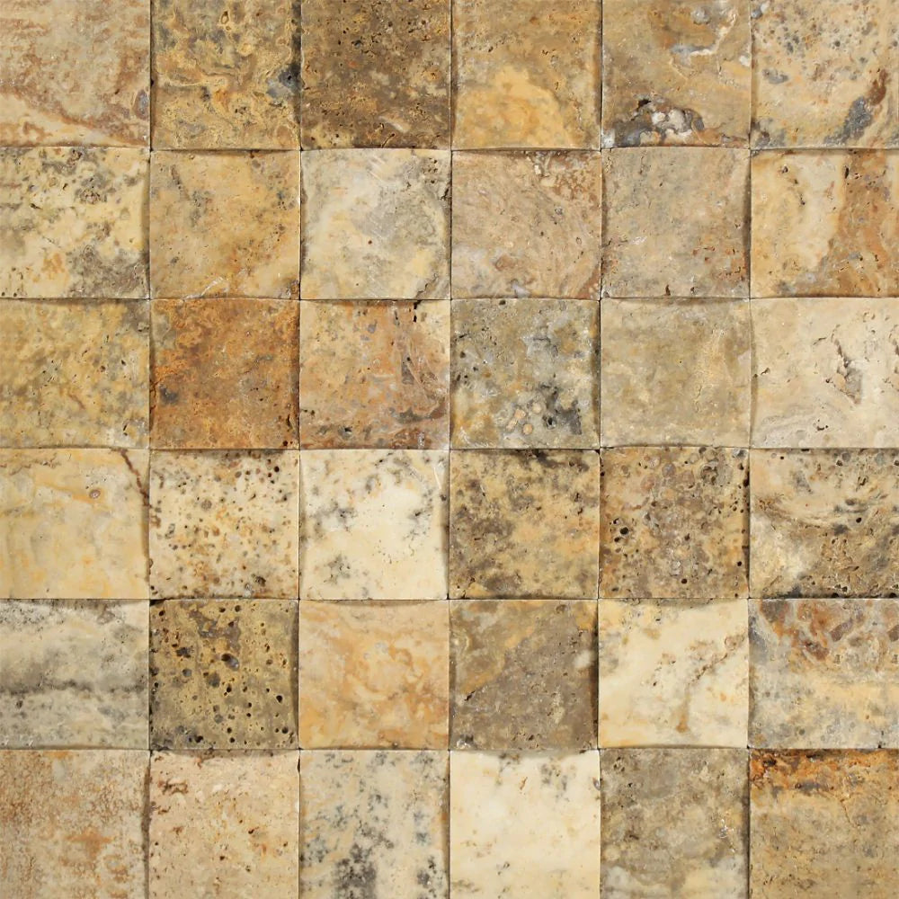 Scabos Travertine 2x2 CNC Arched Mosaic sheet in honed finish