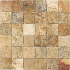 Scabos Travertine 2x2 CNC Arched Mosaic tumbled mesh sheet