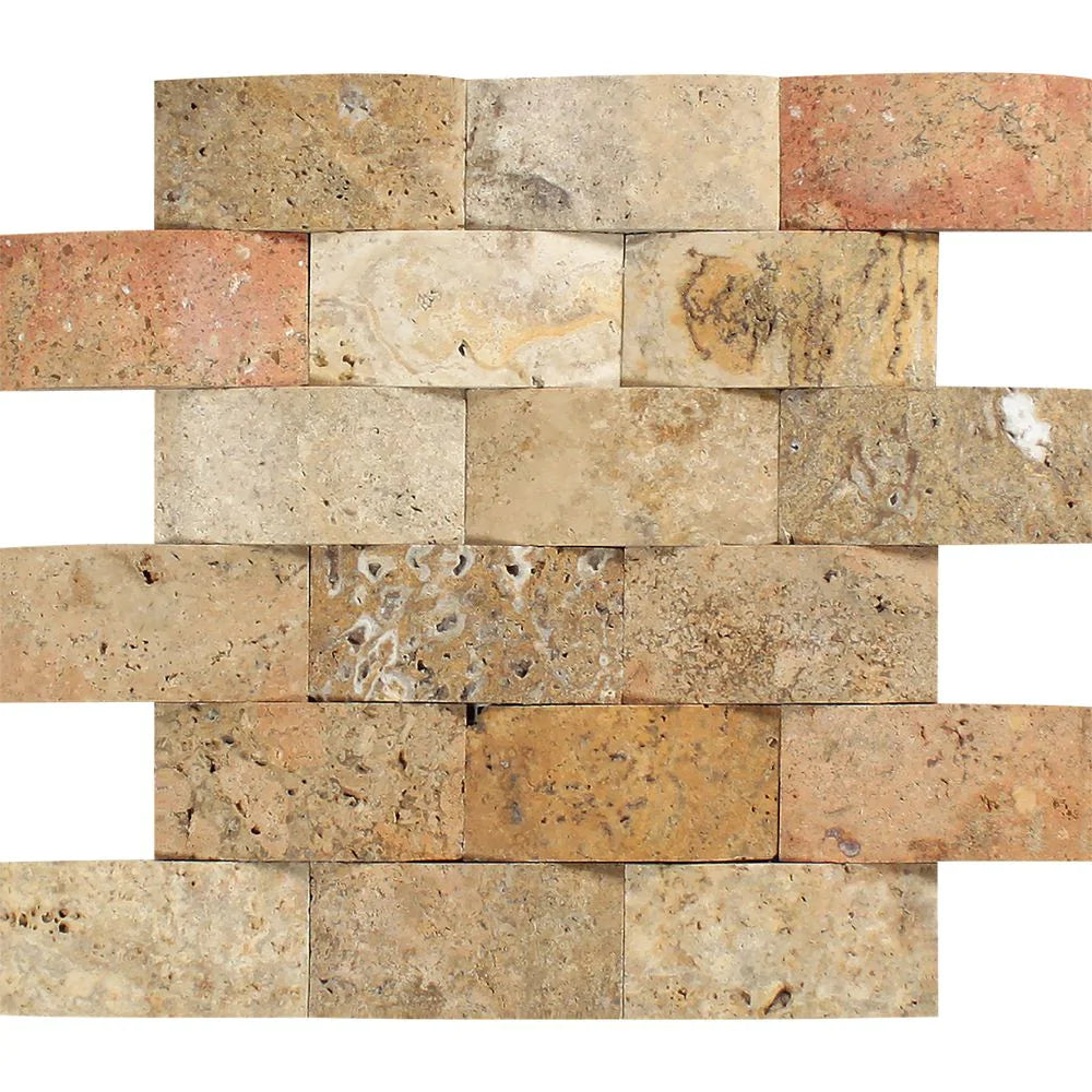 Scabos Travertine 2x4 CNC Arched Mosaic sheet in honed finish