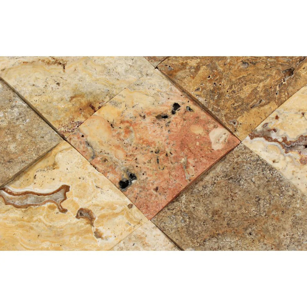 Close-up view of CNC arched edge on Scabos 4x4 tile