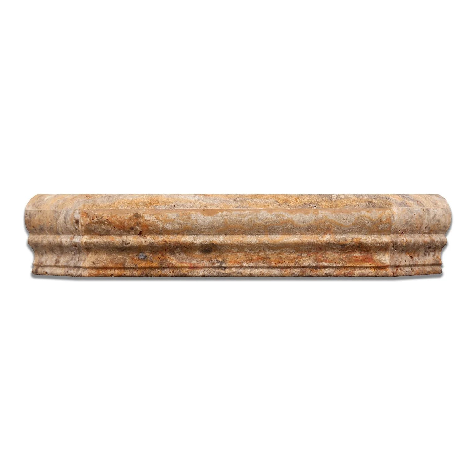 Close-up of Scabos Travertine shelf edge and veining
