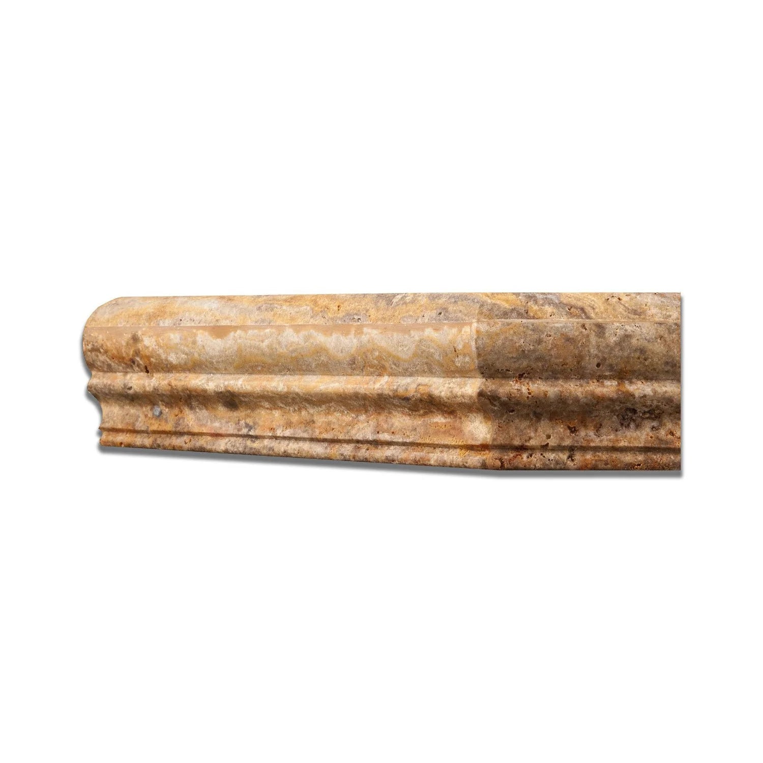 Close-up of Scabos Travertine shelf edge and veining