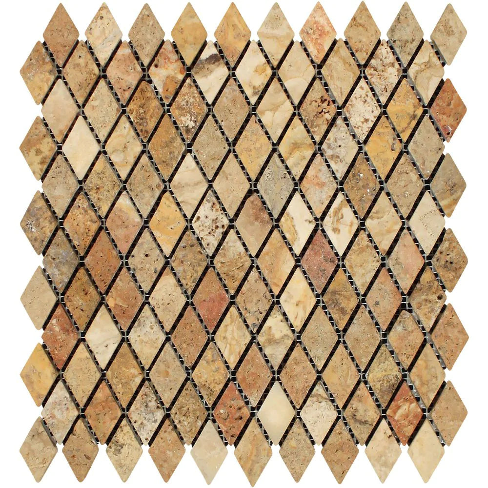Scabos Travertine Diamond Mosaic 1x2 Tumbled