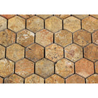 Close-up of hexagon tumbled Scabos Travertine tile texture