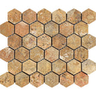 Scabos Travertine 2x2 Hexagon Mosaic sheet in tumbled finish