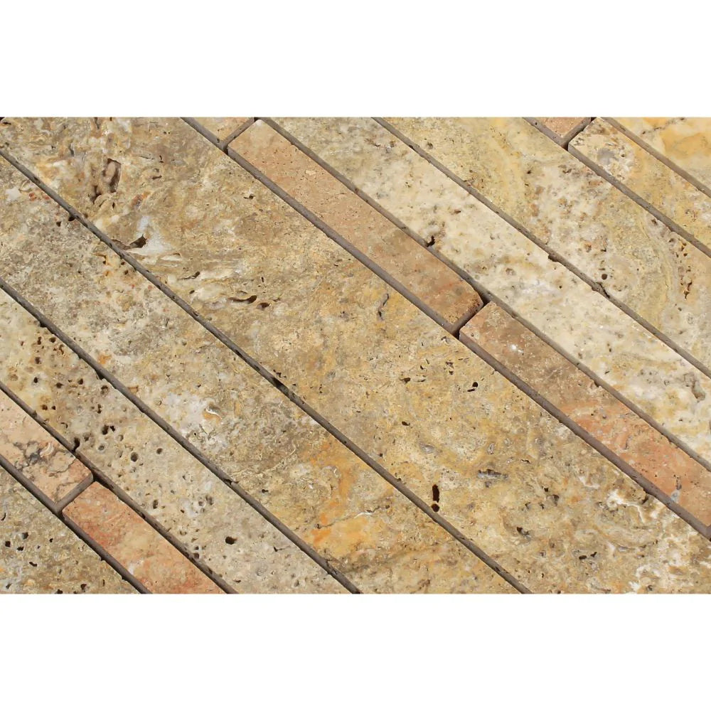Close-up of Scabos Mosaic showing natural strip variation in color and finish