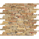 Scabos Travertine Random Strip Mosaic tile sheet in tumbled finish
