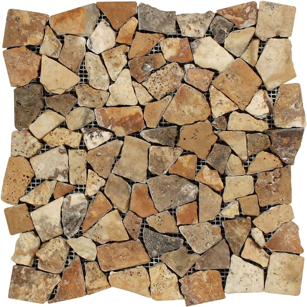 Scabos Travertine Random Tumbled Mosaic tile sheet