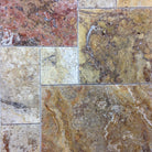 lat layout of Scabos Travertine Versailles Pattern showing all four sizes and chiseled edges
