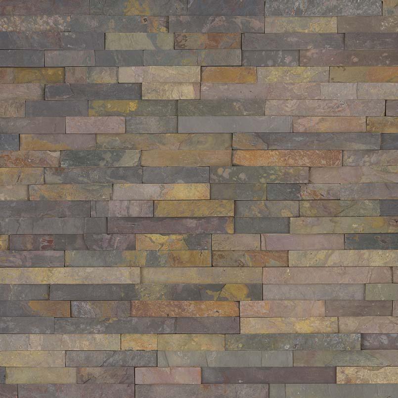 Flat lay of Sedona Classic slate stacked stone panel with natural split face texture