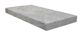 Flat view of Silver Travertine 12x24 Coping in Modern Edge finish, creamy gray tones