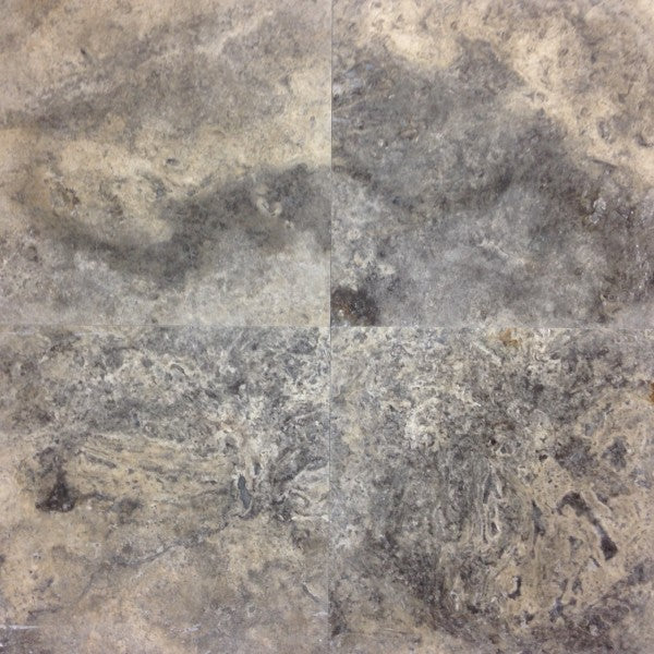Close-up of honed Silver Travertine 18x18 showing smooth finish and subtle veining