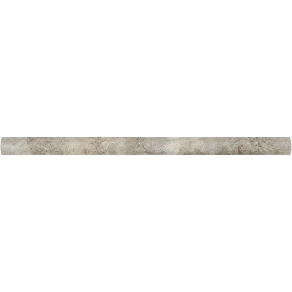 Flat view of Silver Travertine Bullnose Molding in honed finish, 3/4x12"