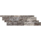 Flat view of Silver Travertine Ledger Panel 7x20 in split face finish, showing interlocking edge