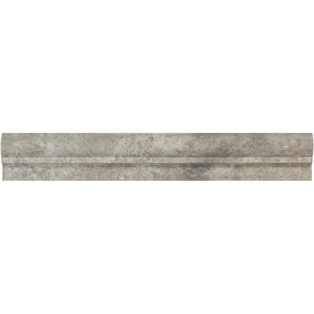 Flat view of Silver Travertine OG1 Chair Rail Molding in honed finish, 2x12"