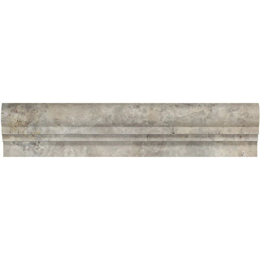 Flat view of Silver Travertine OG2 Chair Rail Molding in honed finish, 2.5x12"