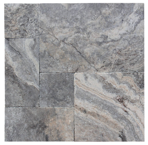 Silver Travertine Paver in Versailles Pattern with tumbled finish