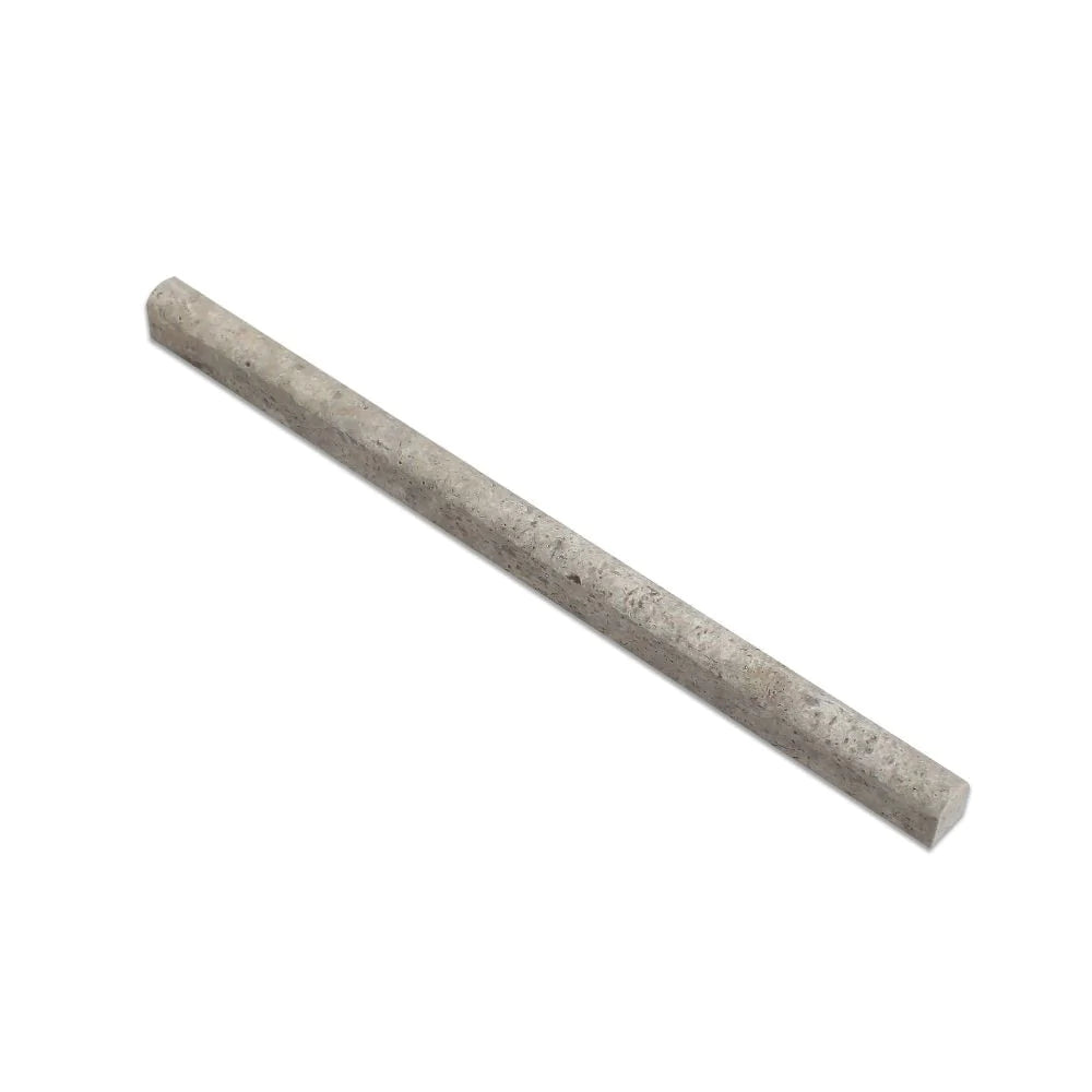 Close-up of Silver Travertine Pencil Trim with honed surface and natural color variation