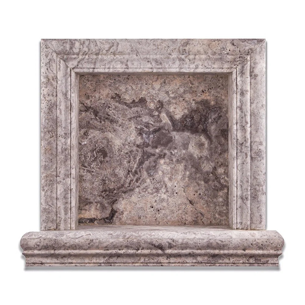Flat view of Silver Travertine Shampoo Niche, 12x12, honed finish