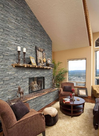 Close-up of Silver Travertine panel with gray, white, and rust-toned natural quartzite
