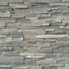 Flat lay of Silver Travertine quartzite stone panel, 6x24 split face finish