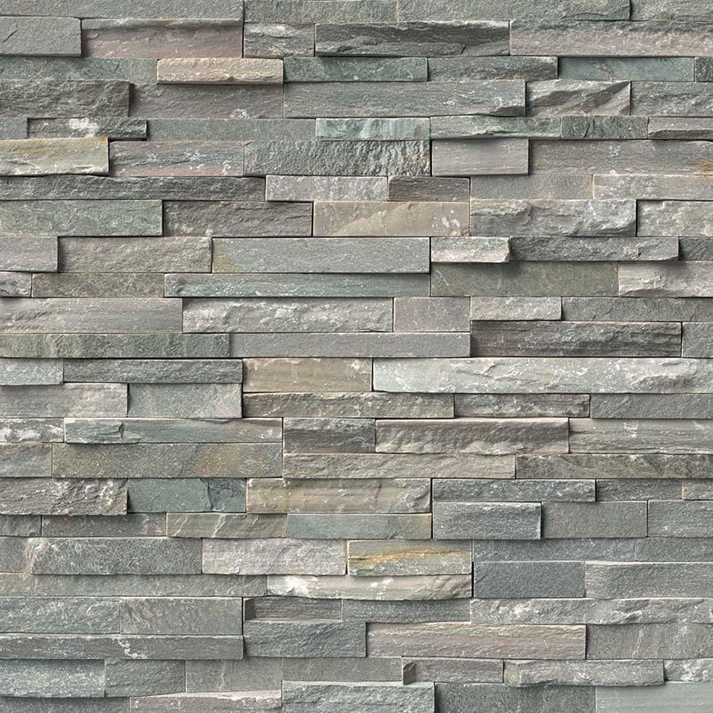 Flat lay of Silver Travertine quartzite stone panel, 6x24 split face finish