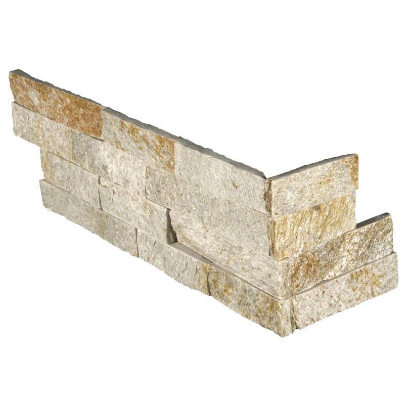 Flat view of Sparkling Autumn Quartzite Stacked Stone Corner in split face finish, 6x18x6