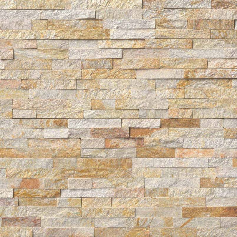 Flat lay of Sparkling Autumn quartzite stone panel, 6x24 split face finish