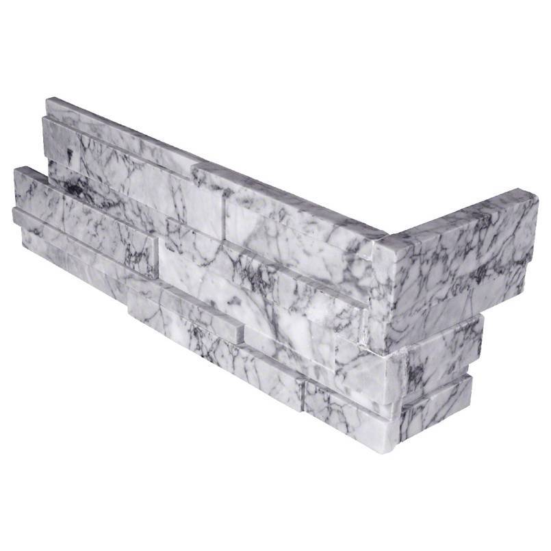 Flat view of Statuarietto Capri Marble Stacked Stone Corner in 3D honed finish, 6x18x6