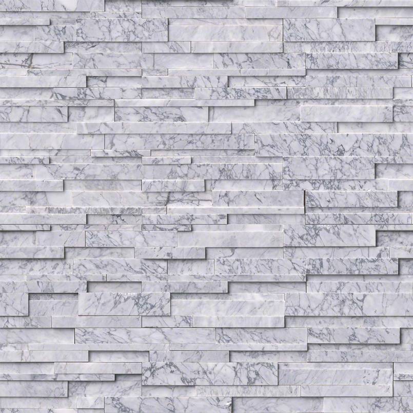 Flat lay of Statuarietto Capri 3D marble stacked stone panel with honed finish