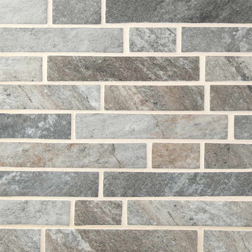 Flat view of Stonella Interlocking Recycled Glass Mosaic in warm matte stone-look tones