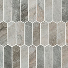 Flat view of Stonella Picket Mosaic showing matte recycled glass in stone-look grays, browns, and creams