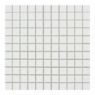 Close-up of 1x1 polished square tiles in Thassos White Marble