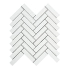 Flat view of Thassos White 1x4 Herringbone Mosaic in polished finish, 12x12 sheet