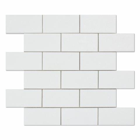 Front view of Thassos White 2x4 Polished Marble Mosaic Sheet