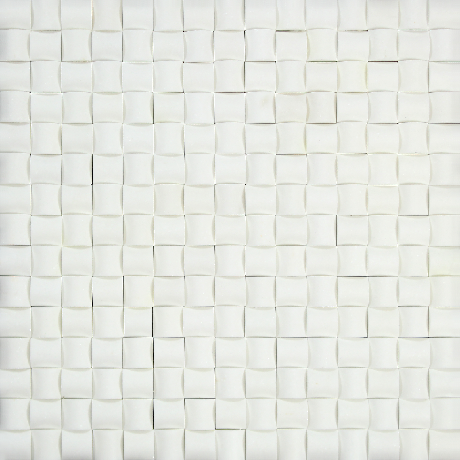 Flat view of Thassos White 3D Bread Mosaic tile, 12x12 sheet