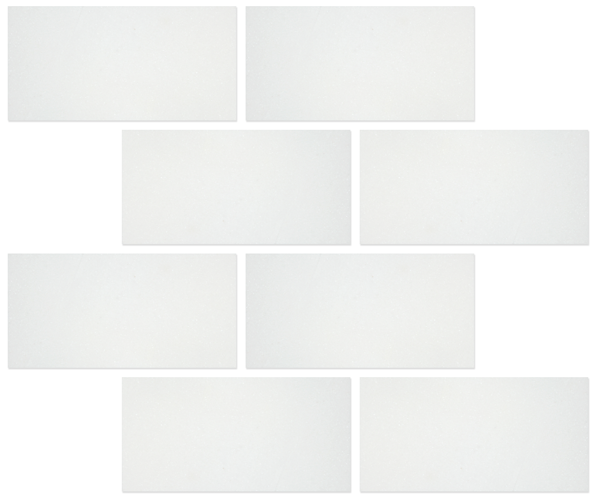 Close-up of Thassos White 6x12 tile showing bright white crystalline texture