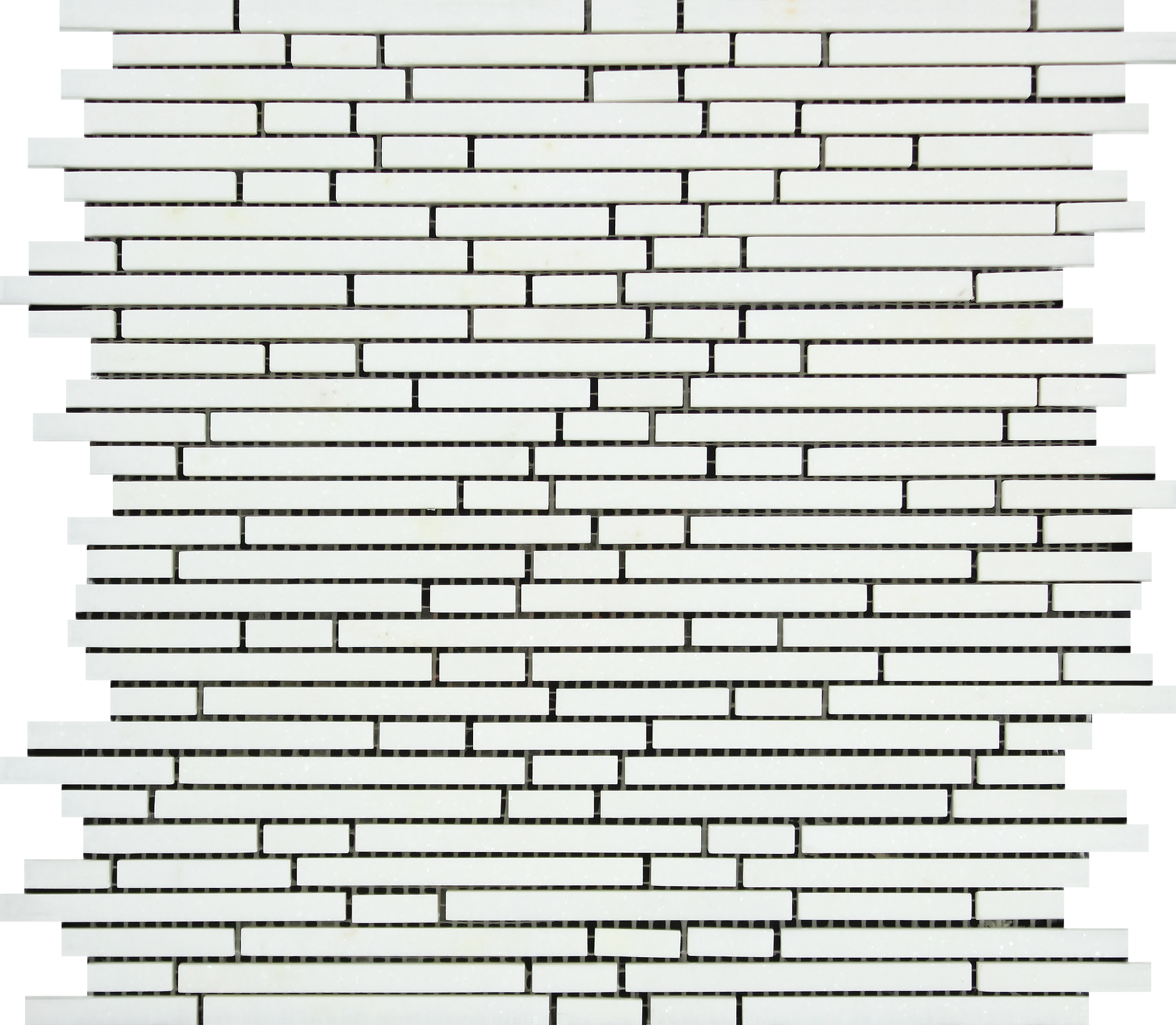 Flat view of Thassos White Bamboo Sticks in polished finish, 12x12 mosaic sheet