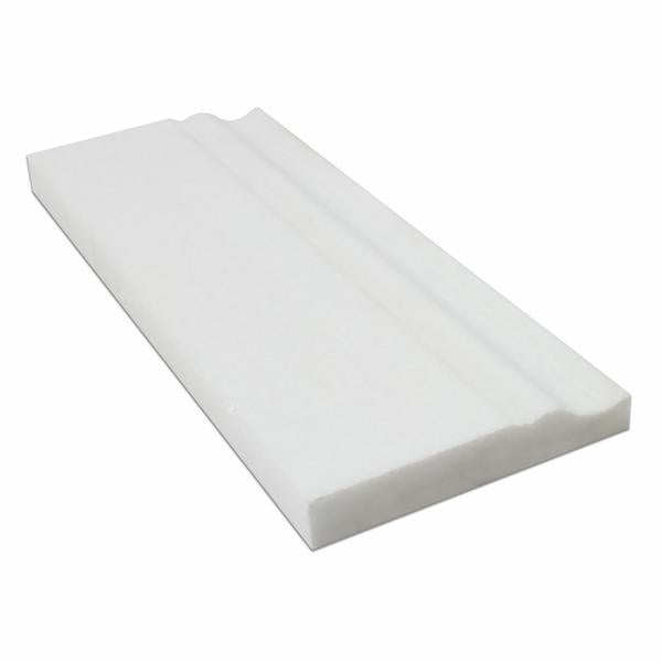 Front view of Thassos White Baseboard 5x12 in polished finish
