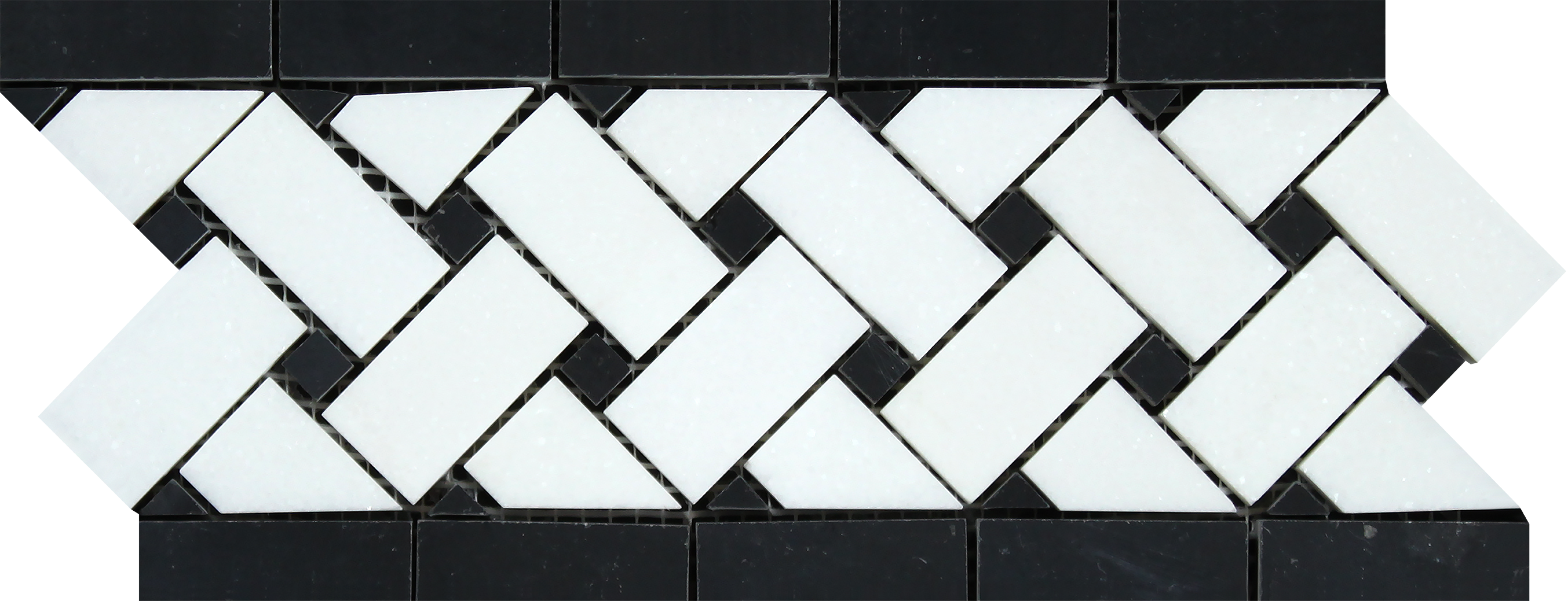 Thassos White Basketweave Border Black polished marble tile with black inlay