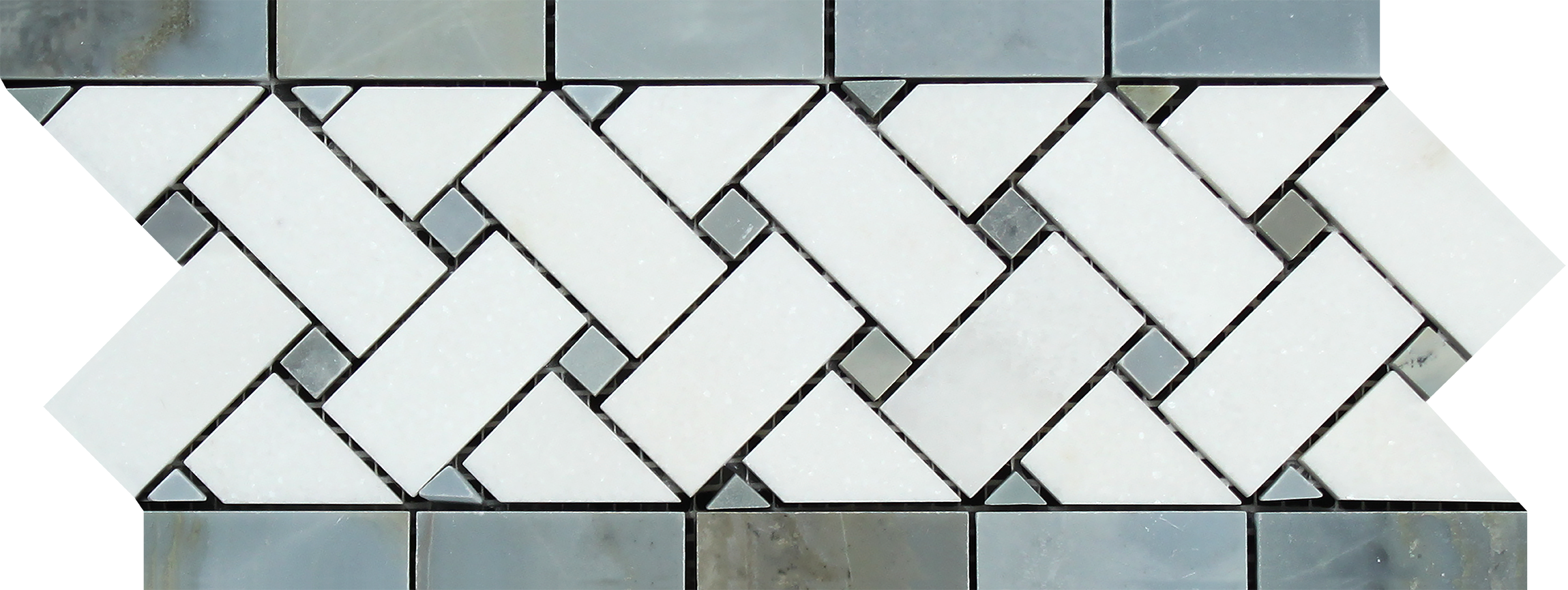 Thassos White Marble Basketweave Border Blue