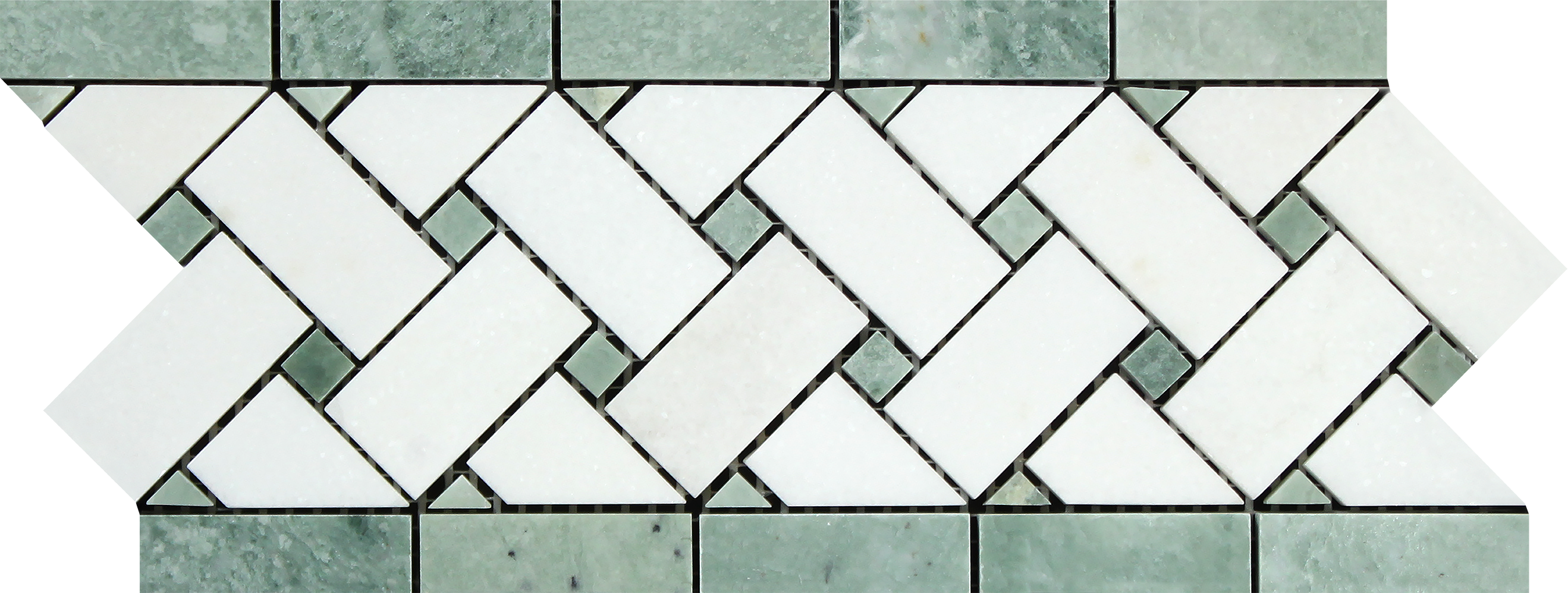 Thassos White Marble Basketweave Border Green
