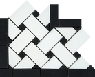 Thassos White Basketweave Corner Black marble trim with black inlay