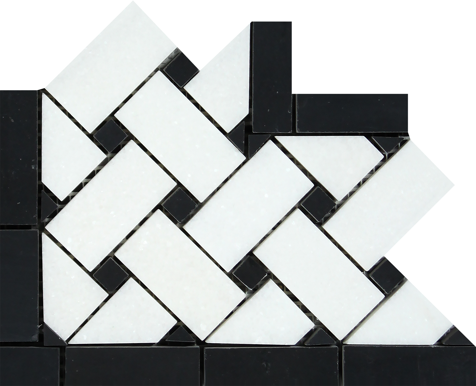 Thassos White Basketweave Corner Black marble trim with black inlay