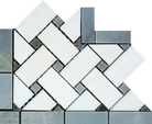 Thassos White Basketweave Corner Blue marble trim with polished finish and blue accent