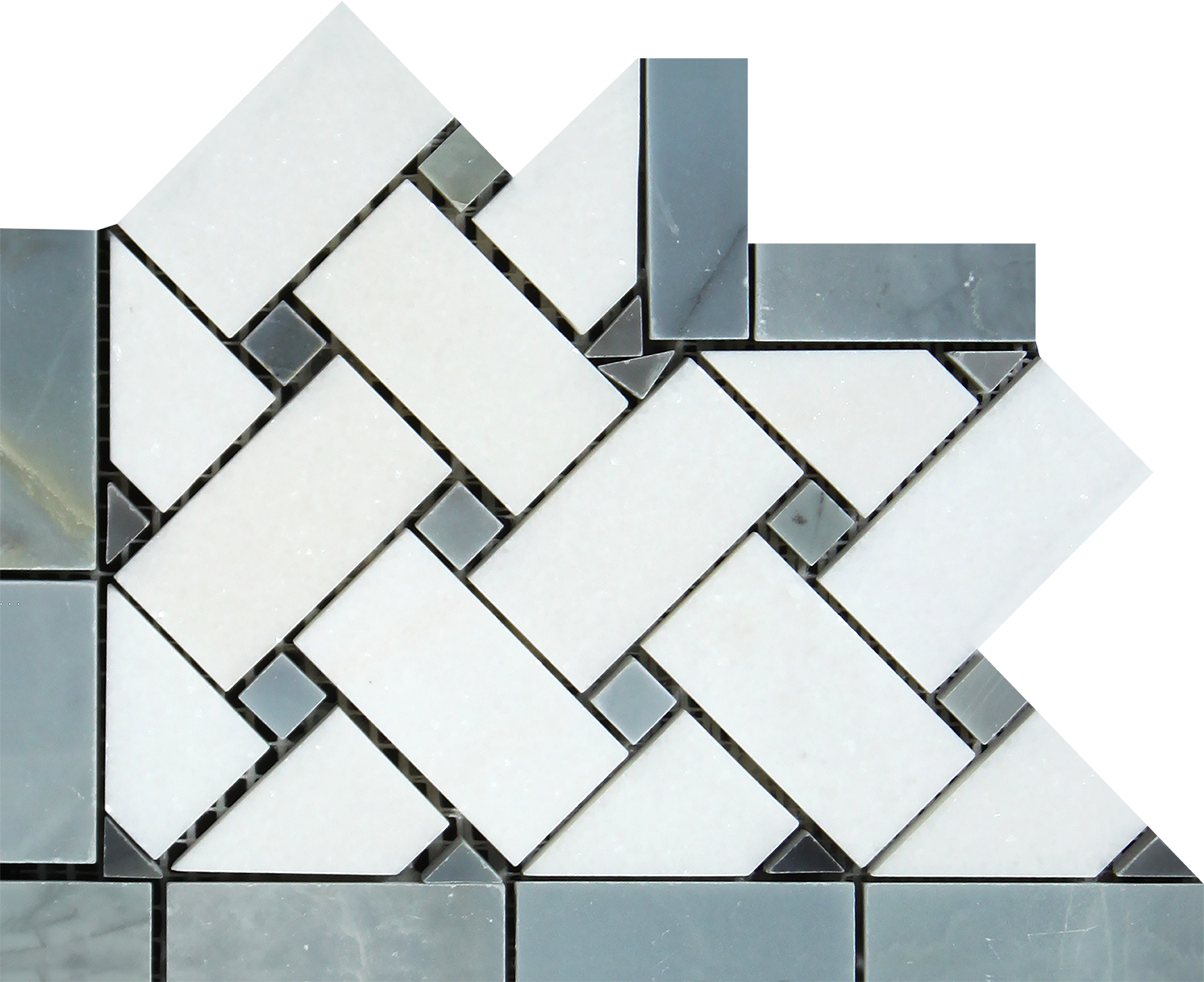 Thassos White Basketweave Corner Blue marble trim with polished finish and blue accent