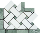 Thassos White Basketweave Corner Green marble trim with polished finish and green accent