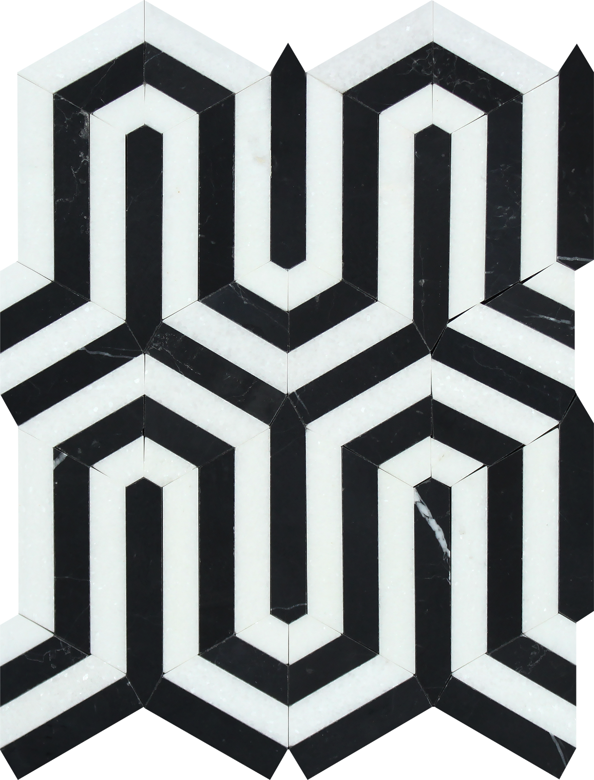 Thassos White Berlinetta Black mosaic tile sheet with bold black accents